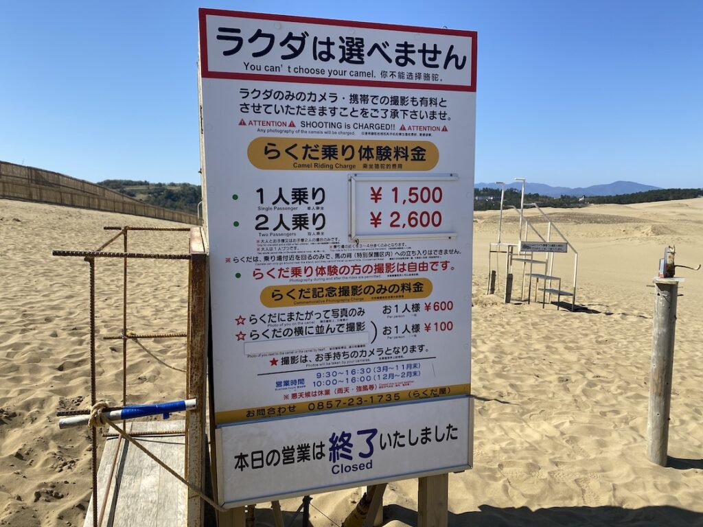 鳥取砂丘らくだやのらくだライド体験のラクダ乗り場